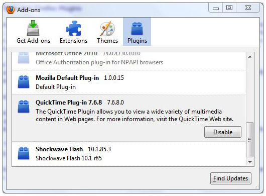 QuickTimeプラグイン for Firefox